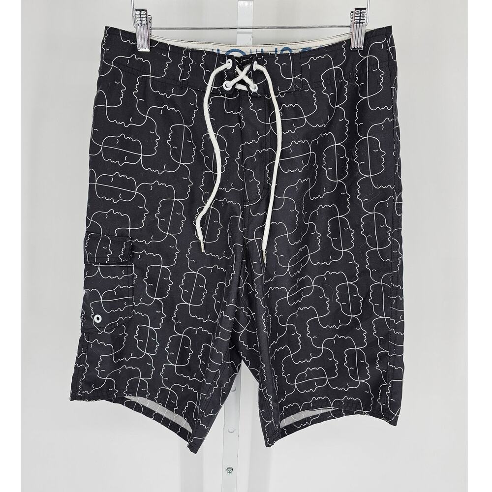 Y2K Ambiguous Mens Sz 31 Board Shorts Swim Trunks Black White Swimsuit